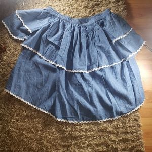 Blue and White Off the Shoulder shirt 4/40